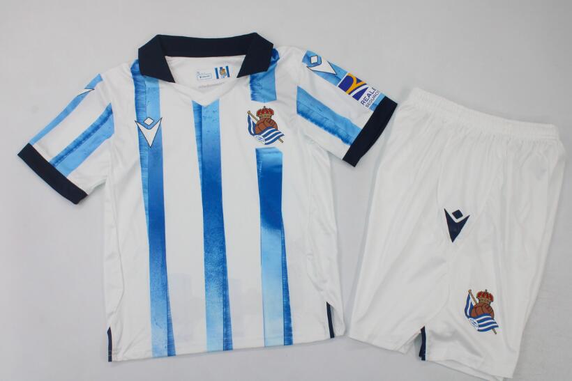 23/24 Real Sociedad Home Kids Soccer Jersey And Shorts