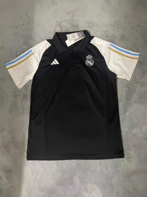 Thailand Quality(AAA) 23/24 Real Madrid Black Polo Soccer T-Shirt