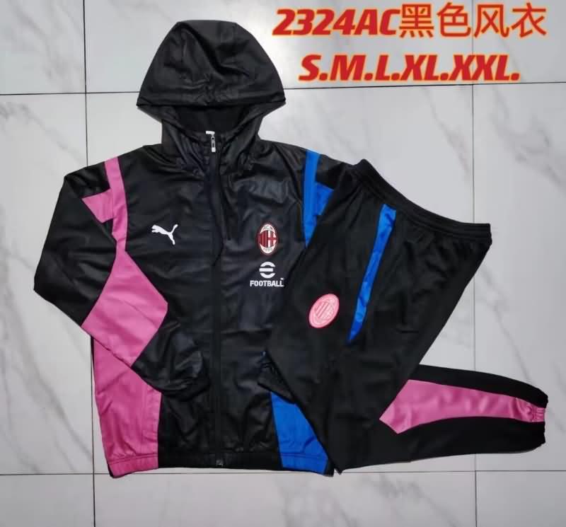 Thailand Quality(AAA) 23/24 AC Milan Black Soccer Tracksuit 02