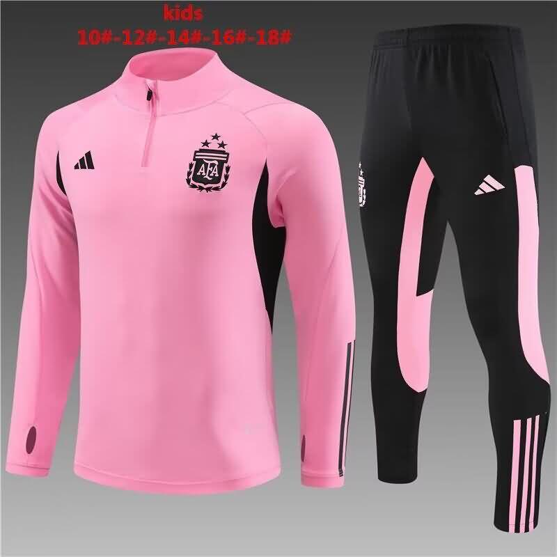 Kids - Thailand Quality(AAA) 23/24 Argentina Pink Soccer Tracksuit