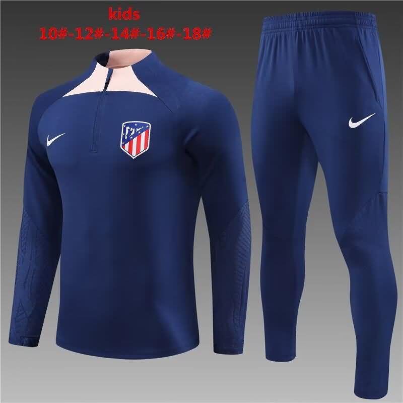 Kids - Thailand Quality(AAA) 23/24 Atletico Madrid Dark Blue Soccer Tracksuit