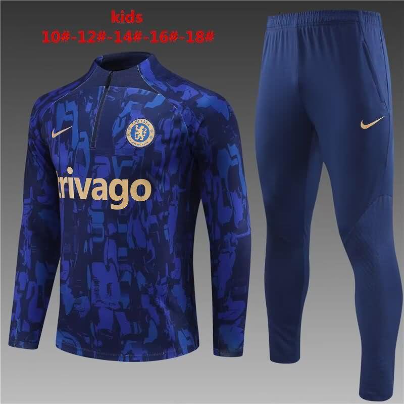 Kids - Thailand Quality(AAA) 23/24 Chelsea Dark Blue Soccer Tracksuit