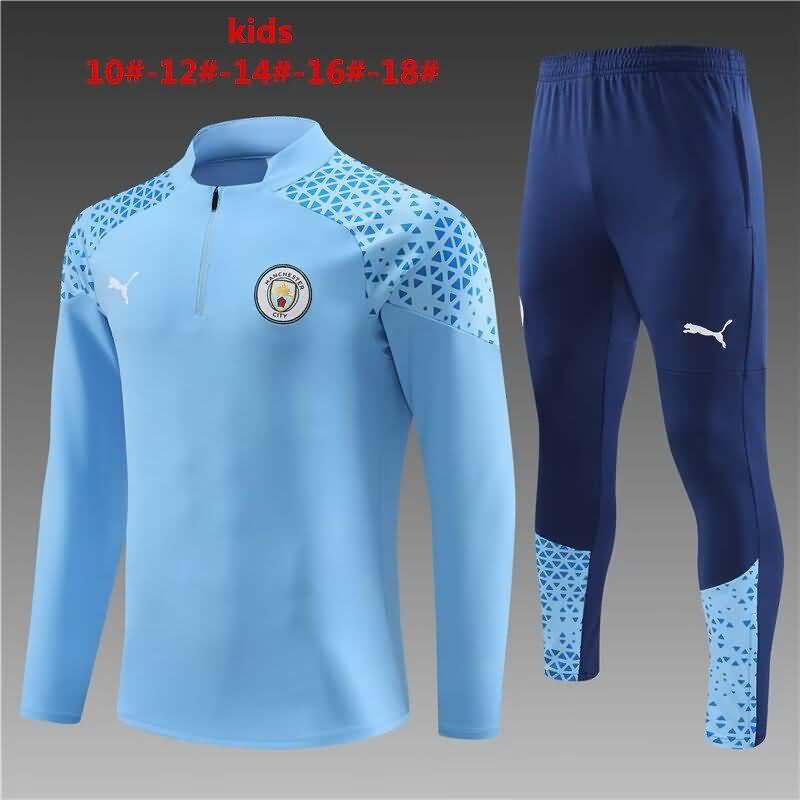 Kids - Thailand Quality(AAA) 23/24 Manchester City Blue Soccer Tracksuit 02