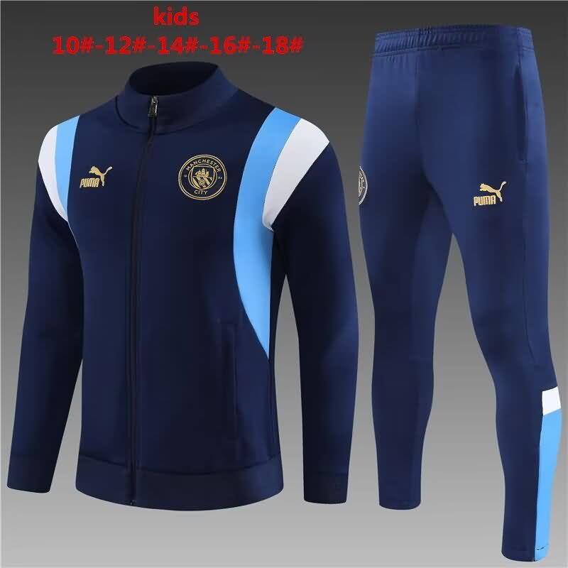 Kids - Thailand Quality(AAA) 23/24 Manchester City Dark Blue Soccer Tracksuit