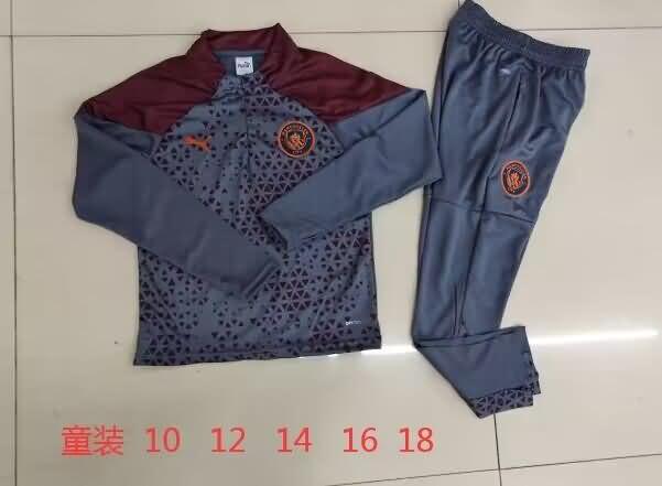 Kids - Thailand Quality(AAA) 23/24 Manchester City Grey Soccer Tracksuit 02