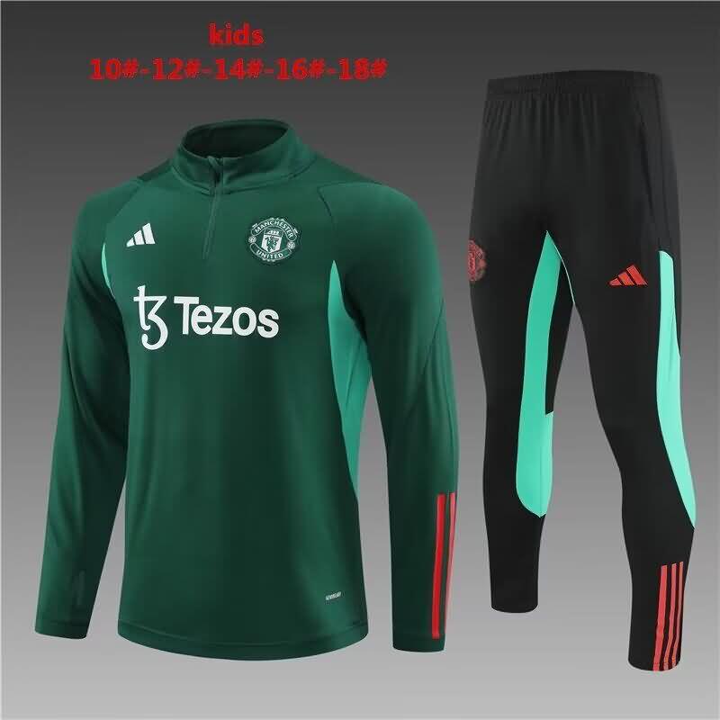 Kids - Thailand Quality(AAA) 23/24 Manchester United Green Soccer Tracksuit 02