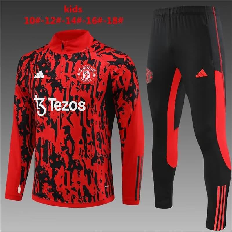Kids - Thailand Quality(AAA) 23/24 Manchester United Red Soccer Tracksuit 02