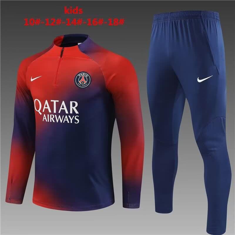 Kids - Thailand Quality(AAA) 23/24 Paris St Germain Red Grey Soccer Tracksuit