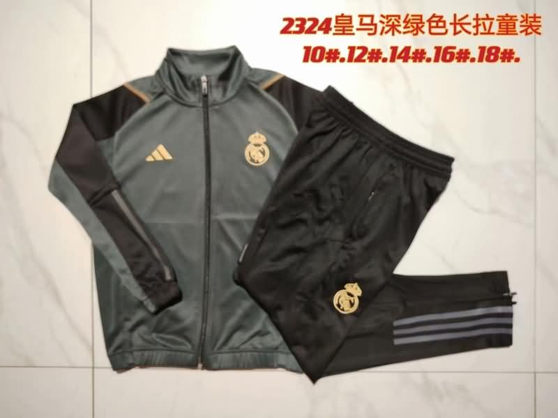Kids - Thailand Quality(AAA) 23/24 Real Madrid Dark Green Soccer Tracksuit