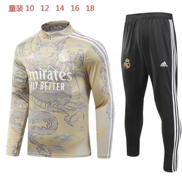 Kids - Thailand Quality(AAA) 23/24 Real Madrid Gold Soccer Tracksuit
