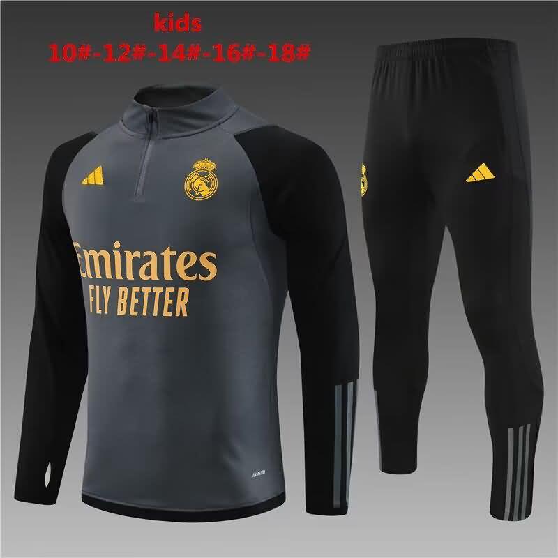 Kids - Thailand Quality(AAA) 23/24 Real Madrid Grey Soccer Tracksuit