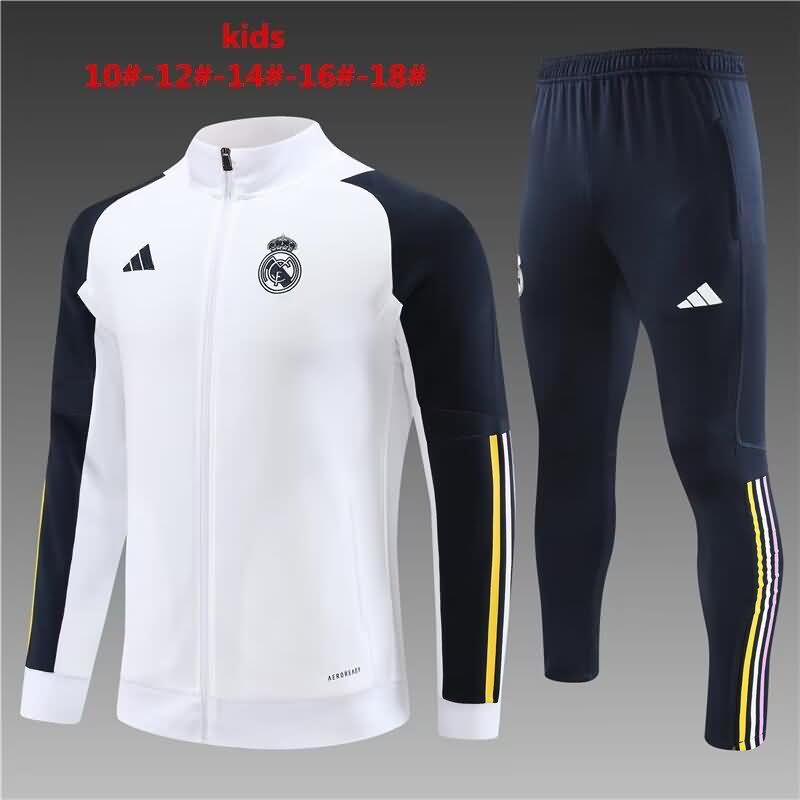Kids - Thailand Quality(AAA) 23/24 Real Madrid White Soccer Tracksuit 02