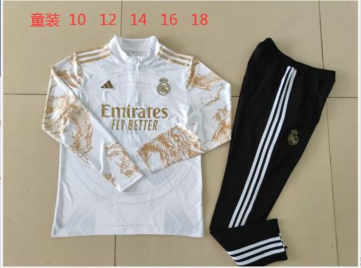 Kids - Thailand Quality(AAA) 23/24 Real Madrid White Soccer Tracksuit 04