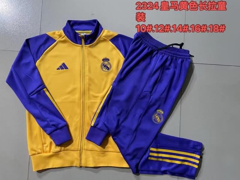 Kids - Thailand Quality(AAA) 23/24 Real Madrid Yellow Soccer Tracksuit 03