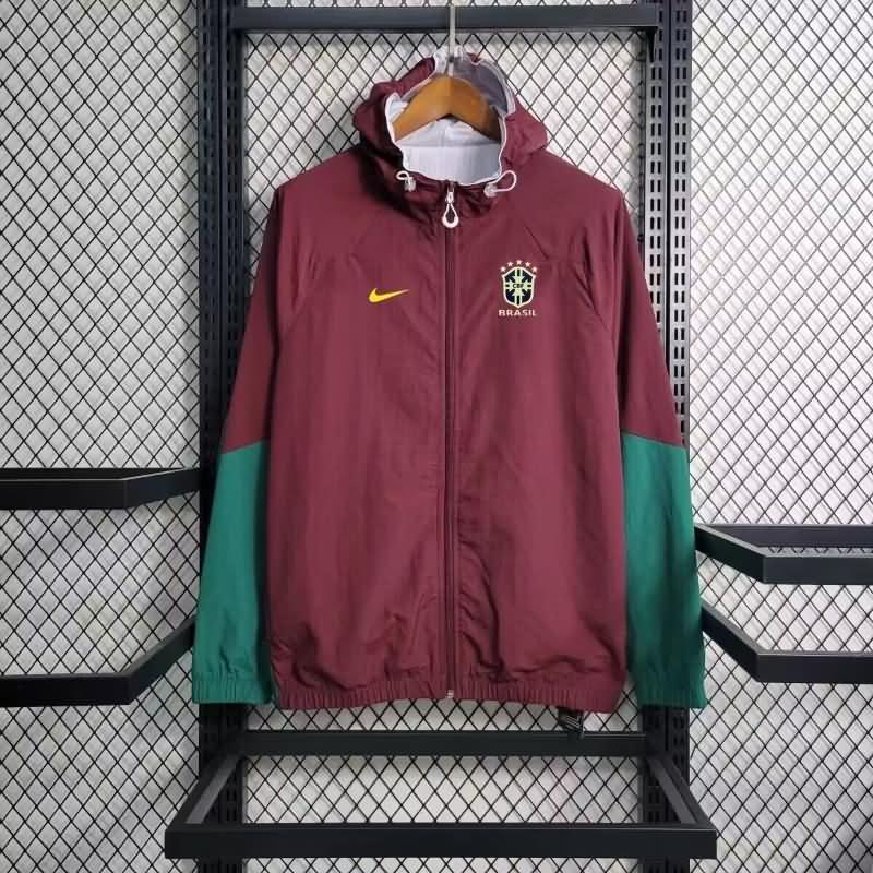 Thailand Quality(AAA) 2024 Brazil Dark Red Soccer Windbreaker