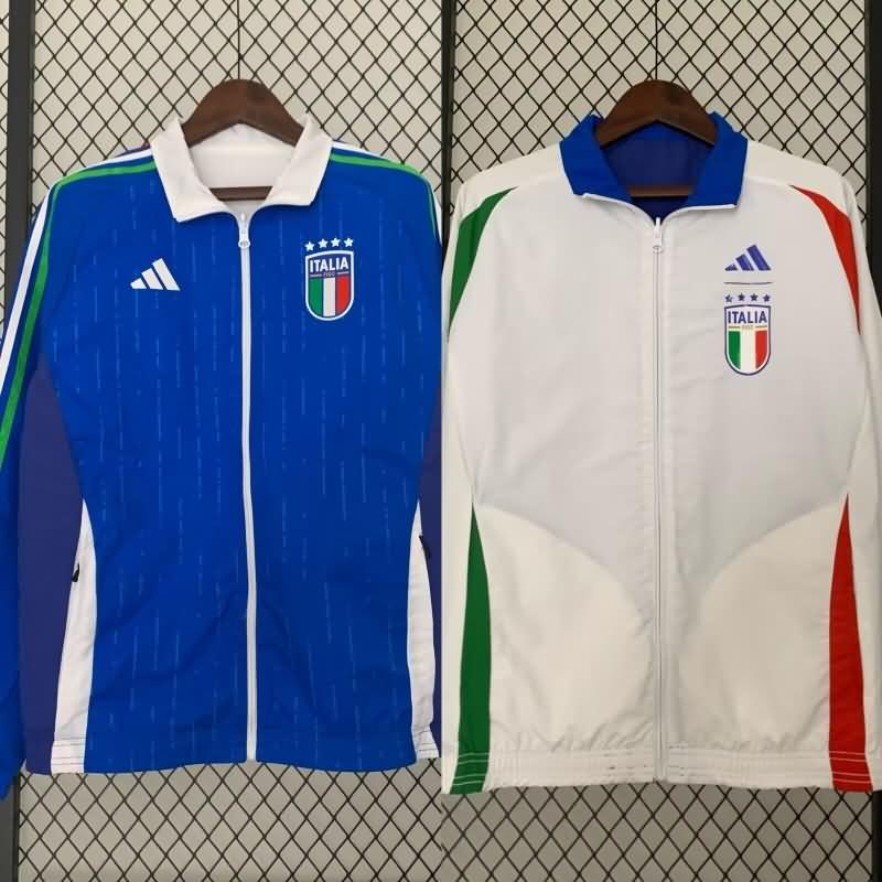 Thailand Quality(AAA) 2024 Italy Blue White Reversible Soccer Windbreaker