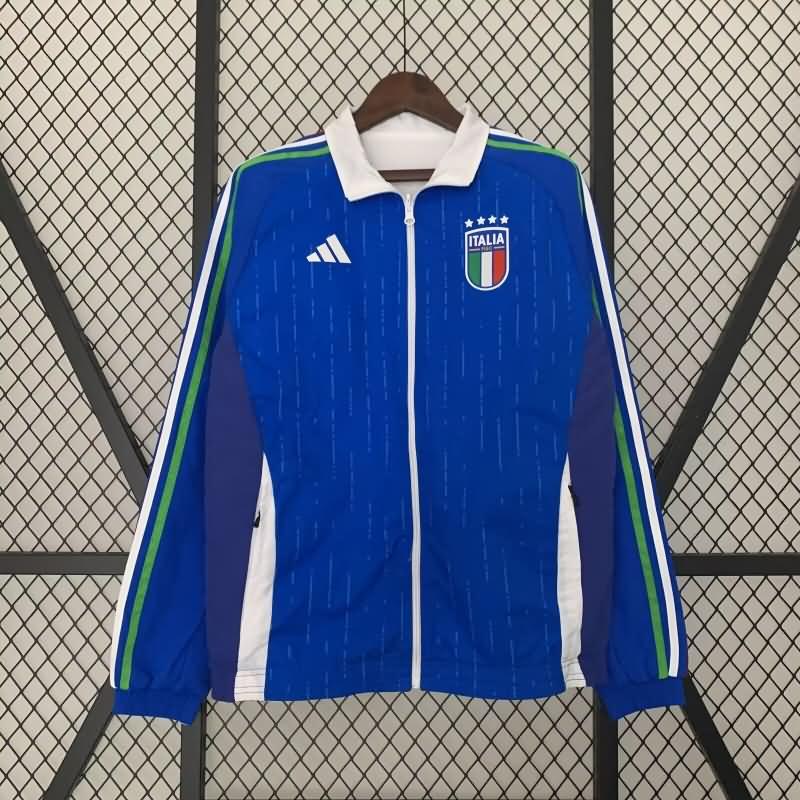 Thailand Quality(AAA) 2024 Italy Blue White Reversible Soccer Windbreaker