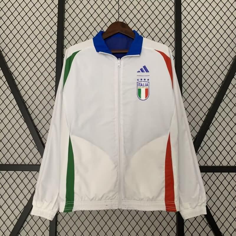 Thailand Quality(AAA) 2024 Italy Blue White Reversible Soccer Windbreaker