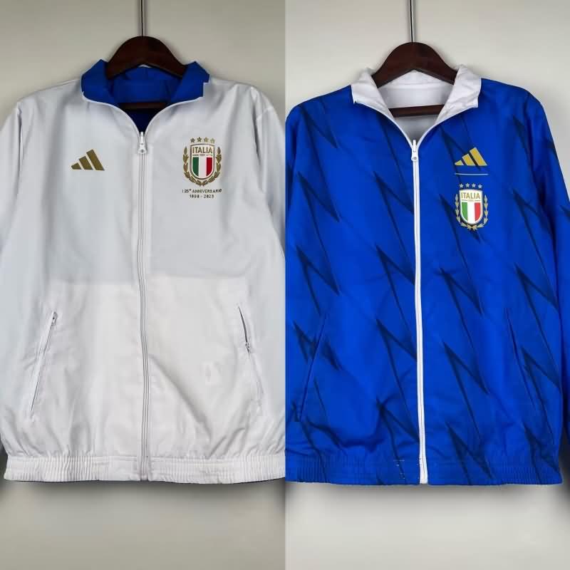Thailand Quality(AAA) 2023 Italy White Blue Reversible Soccer Windbreaker