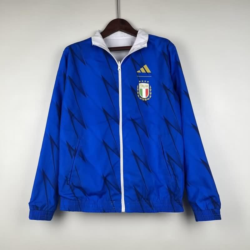 Thailand Quality(AAA) 2023 Italy White Blue Reversible Soccer Windbreaker