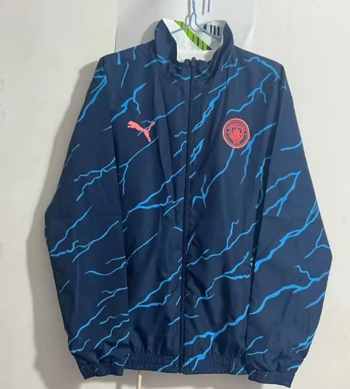 Thailand Quality(AAA) 23/24 Manchester City Dark Blue Colorful Reversible Soccer Windbreaker