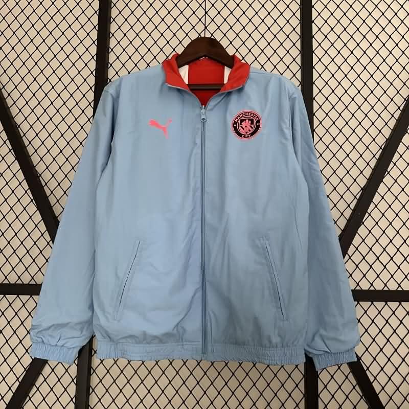 Thailand Quality(AAA) 23/24 Manchester City Light Blue Red Reversible Soccer Windbreaker
