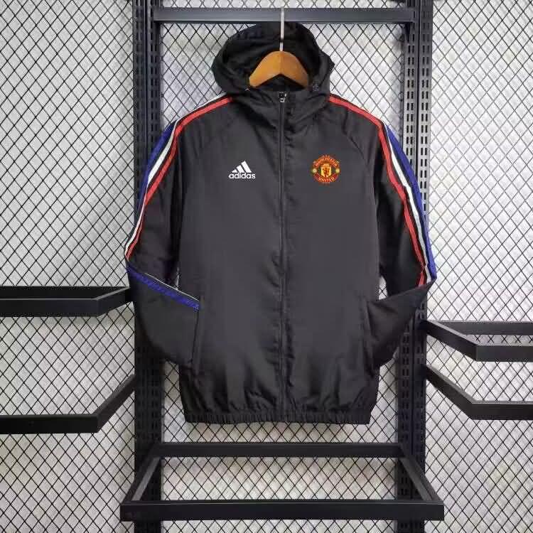 Thailand Quality(AAA) 23/24 Manchester United Black Soccer Windbreaker 04