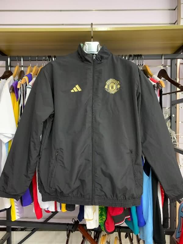 Thailand Quality(AAA) 23/24 Manchester United Black Green Soccer Windbreaker