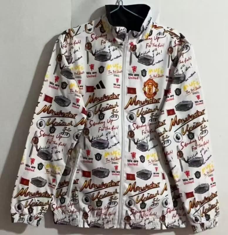 Thailand Quality(AAA) 23/24 Manchester United Black White Soccer Windbreaker