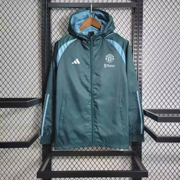 Thailand Quality(AAA) 23/24 Manchester United Green Soccer Windbreaker 02