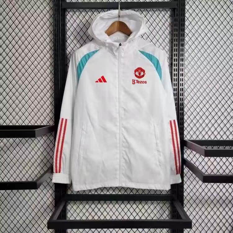 Thailand Quality(AAA) 23/24 Manchester United White Soccer Windbreaker