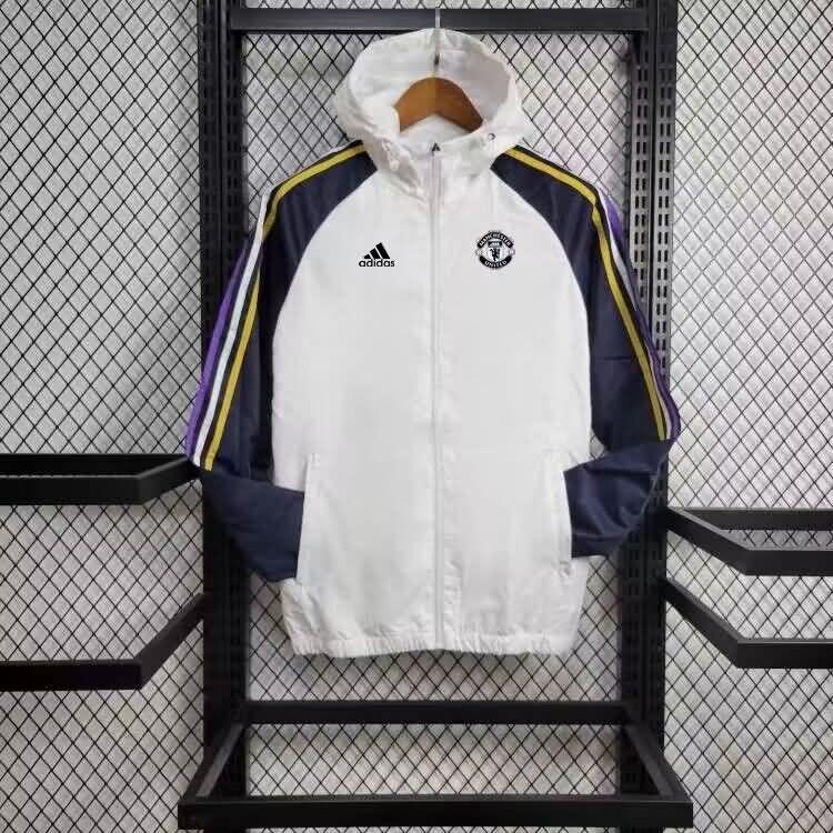 Thailand Quality(AAA) 23/24 Manchester United White Soccer Windbreaker 04
