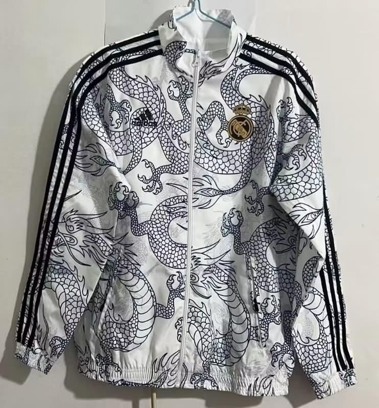 Thailand Quality(AAA) 23/24 Real Madrid White Reversible Soccer Windbreaker