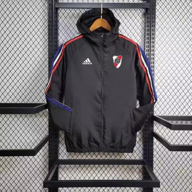 Thailand Quality(AAA) 2024 River Plate Black Soccer Windbreaker