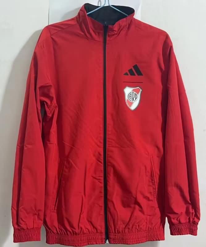 Thailand Quality(AAA) 2023 River Plate Black Red Reversible Soccer Windbreaker