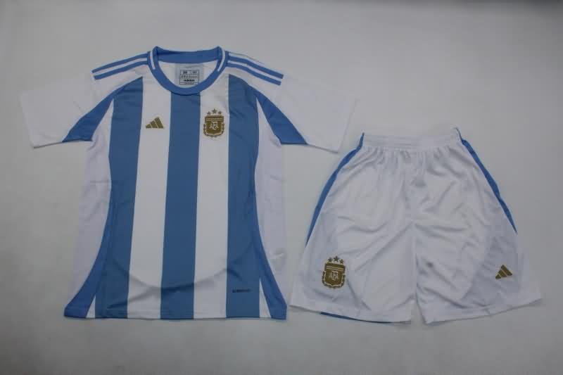 2024 Argentina Copa America Home Kids Soccer Jersey And Shorts