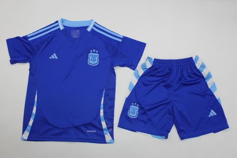 2024 Argentina Copa America Away Kids Soccer Jersey And Shorts
