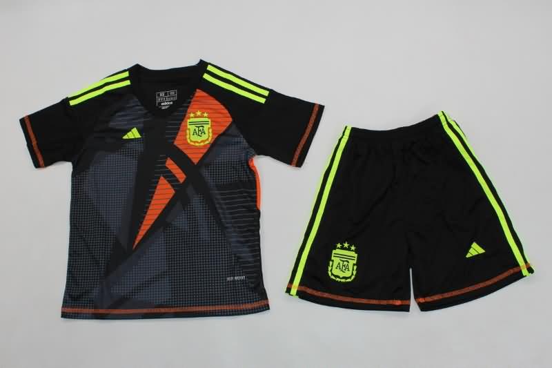 2024 Argentina Copa America Goalkeeper Black Kids Soccer Jersey And Shorts