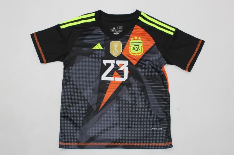 2024 Argentina Copa America Goalkeeper Black Kids Soccer Jersey And Shorts