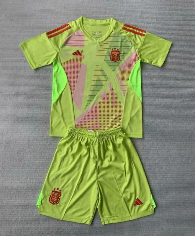 2024 Argentina Copa America Goalkeeper Yellow Kids Soccer Jersey And Shorts