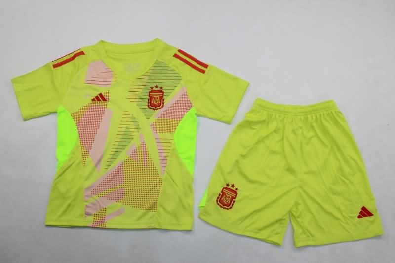 2024 Argentina Copa America Goalkeeper Yellow Kids Soccer Jersey And Shorts