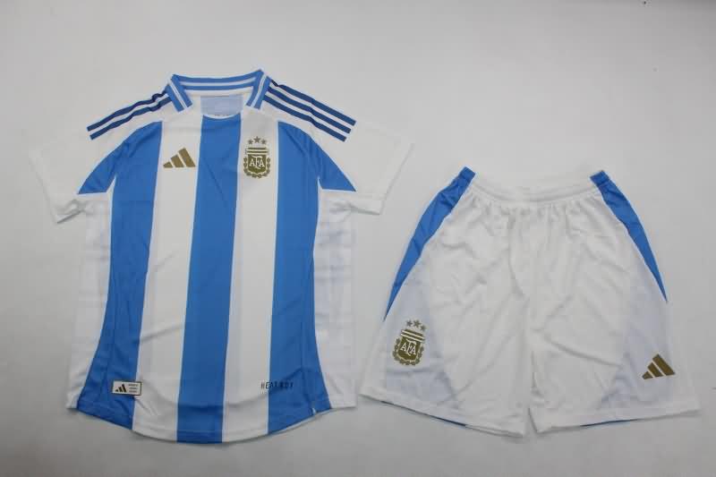 2024 Argentina Copa America Home Kids Soccer Jersey And Shorts (Player)