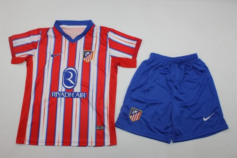 24/25 Atletico Madrid Home Kids Soccer Jersey And Shorts Leaked