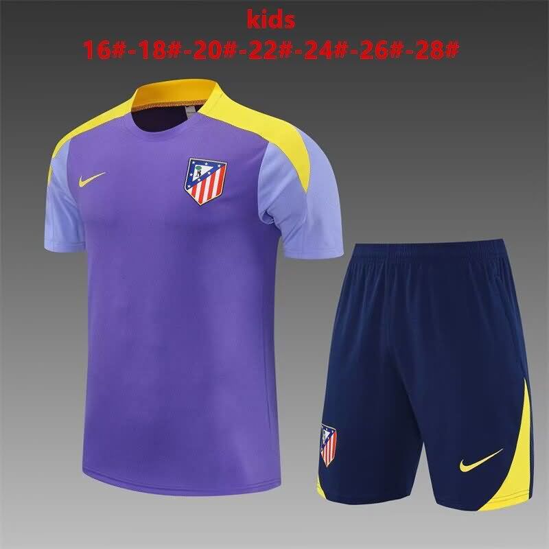 24/25 Atletico Madrid Training Kids Soccer Jersey And Shorts 02