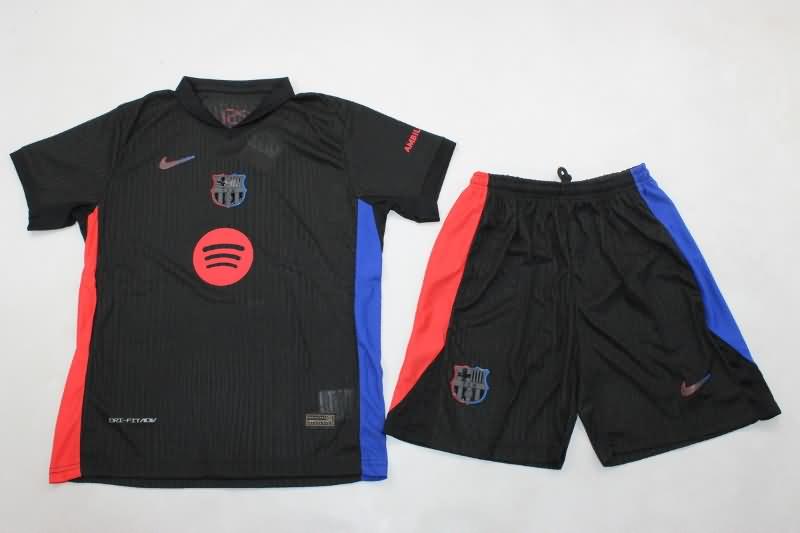 24/25 Barcelona Away Kids Soccer Jersey And Shorts Sponsor