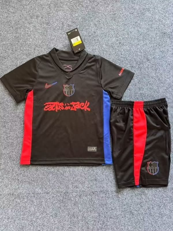 24/25 Barcelona Away Kids Soccer Jersey And Shorts Sponsor 04