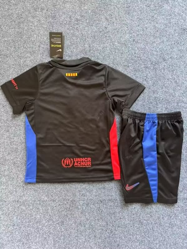 24/25 Barcelona Away Kids Soccer Jersey And Shorts Sponsor 04