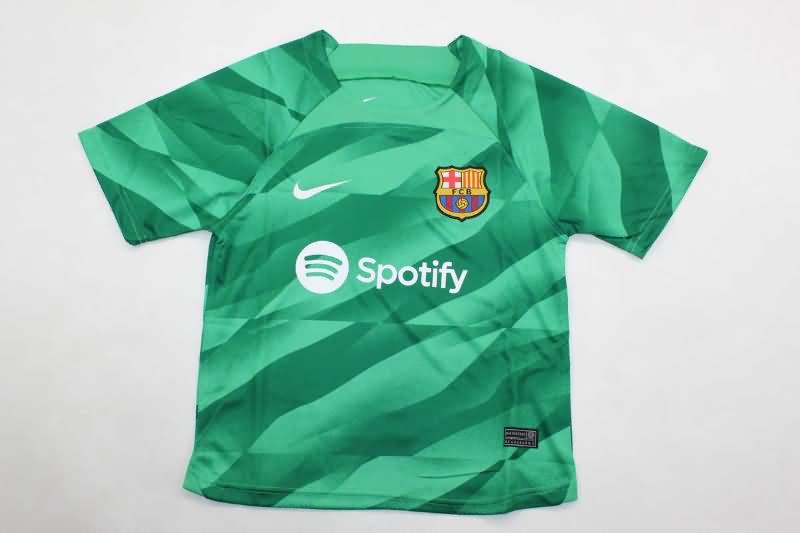 24/25 Barcelona Goalkeeper Green Kids Soccer Jersey And Shorts