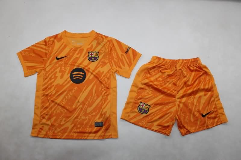 24/25 Barcelona Goalkeeper Orange Kids Soccer Jersey And Shorts