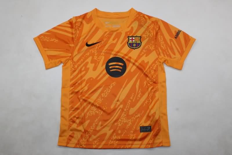 24/25 Barcelona Goalkeeper Orange Kids Soccer Jersey And Shorts